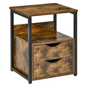 15.75 in. Brown Industrial Side Table, Night Stand with 2-Storage Drawers Accent Piece for Living Room, Bedroom