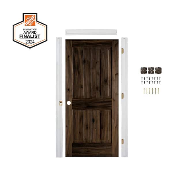 Krosswood Doors DIY RTA Kit 32 in. x 80 in. Alder 2-Panel Right-Hand Sq. Top VG Black Stain Wood Single Ready To Assemble Interior Door