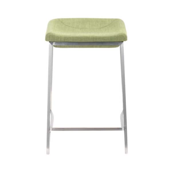 HomeRoots 24.4 in. Green and Silver Backless Metal Counter Height Bar Chair with Upholstery Seat Set of 2