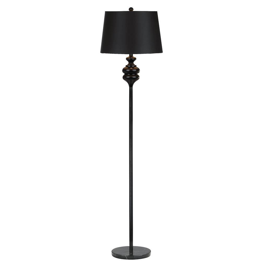 Black Steel Torchiere Floor Lamp with Empire Shade