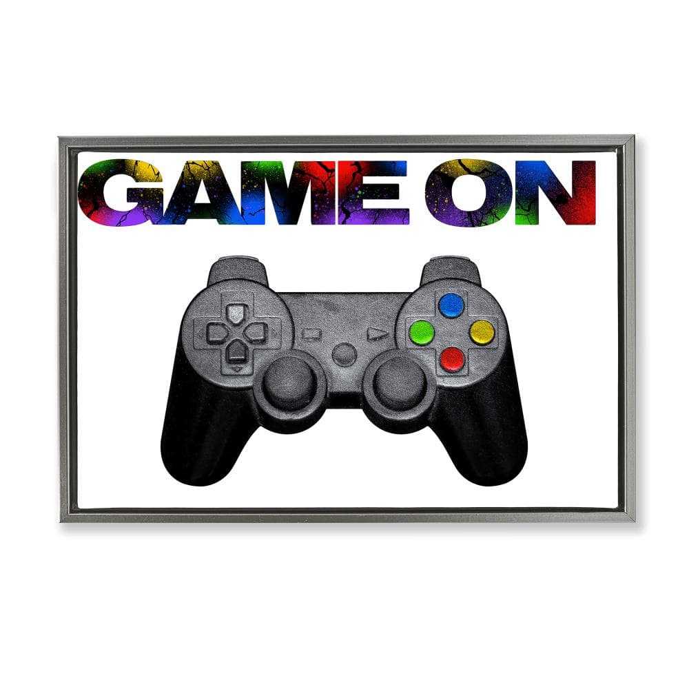 Controller Game On Splatter Gray Framed Floater Canvas Wall Art, design by Marcus Prime