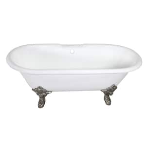 Aqua Eden 72- in. Cast Iron Double Ended Clawfoot Bathtub with 7-Inch Faucet Drillings in White/Brushed Nickel