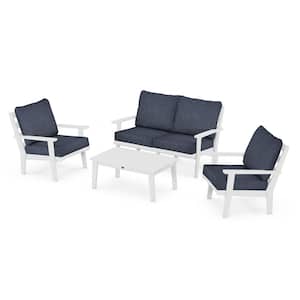 Grant Park White 4-Piece Plastic Deep Seating Conversation Patio Set with Stone Blue Cushions