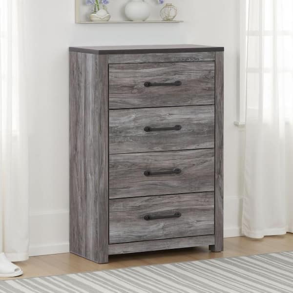Bono Gray and Black 4-Drawer 16 in. Wide Tall Chest of Drawers Dresser without Mirror