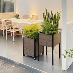 17 in. D x 28 in. H x 38 in. W Brown and Black Composite Board and Steel 2-Corner Planter Bundle