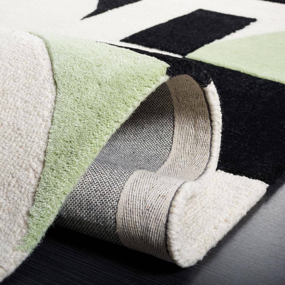 Green and Black Geometric Hand-Tufted Wool Area Rug 4' x 6'