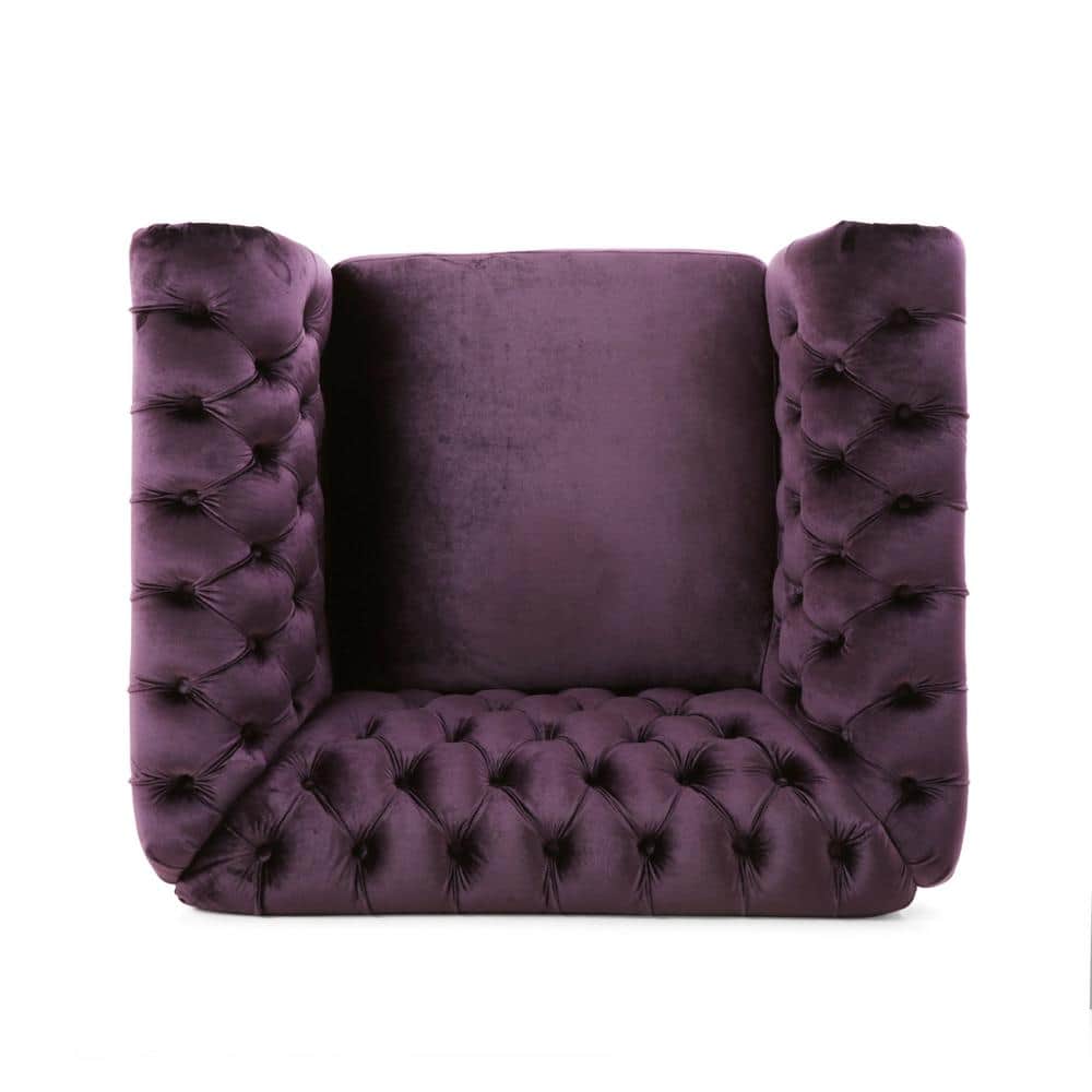 Blackberry Velvet Handcrafted Slope Arm Club Chair