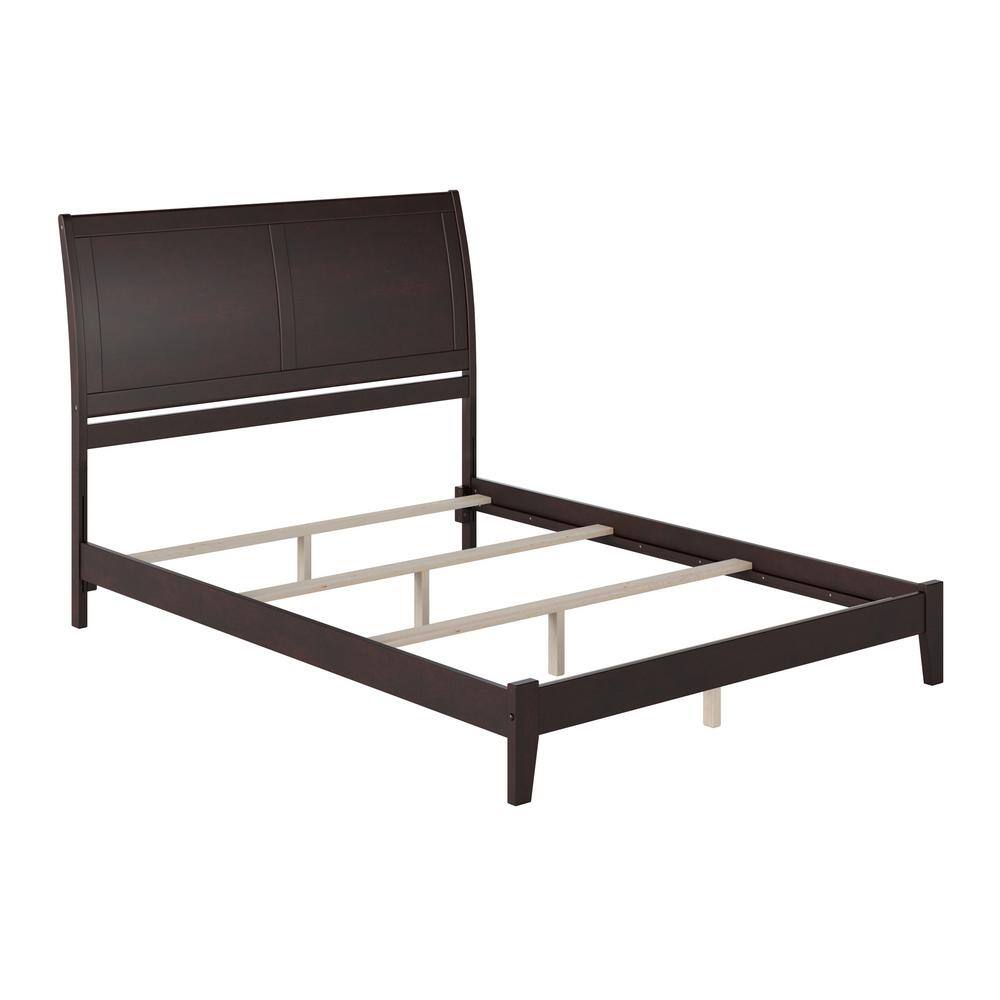 Espresso Queen Solid Wood Platform Bed with USB Charging Station