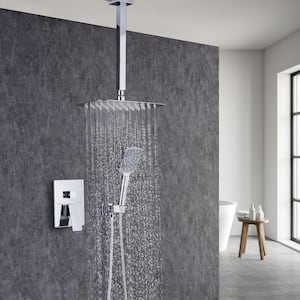 Single-Handle 1-Spray Ceiling 12 in.Shower Head Square High Pressure Shower Faucet in Chrome (Valve Included)