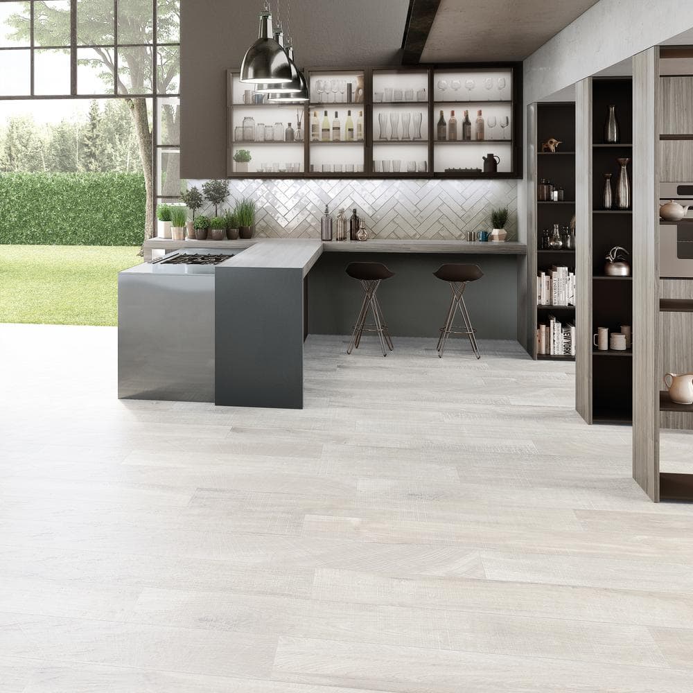 Montgomery White 8" x 48" Matte Porcelain Wood Look Tile