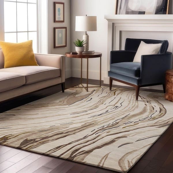 Mayfield Premium Machine Washable Abstract AMF1037 Ivory 10 ft. x 14 ft. Area Rug