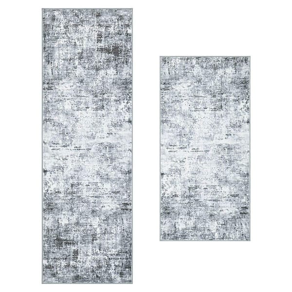 Jayden Light Gray 2 ft. x 6 ft. Woven Abstract Polyester 2-Piece Rug Set