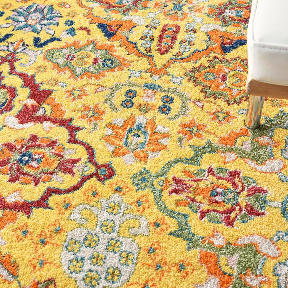 Yellow Multicolor Floral Synthetic Rectangular Area Rug 7'10" x 9'10"