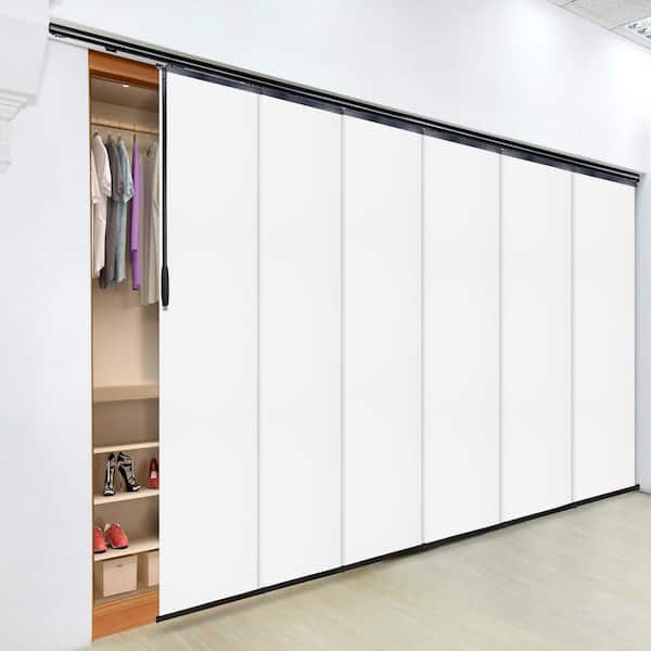 EMOH Alabaster 70 in. to 130 in. W x 116 in. L Adjustable 6-Panel, Black Single Rail Panel Track with 23.5 in. Slates