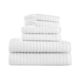 Quick Dry Cotton Bright White Ribbed 6-Piece Bath Towel Set