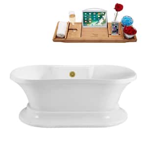 60 in. Acrylic Flatbottom Non-Whirlpool Bathtub in Glossy White with Brushed Gold Drain and Overflow Cover