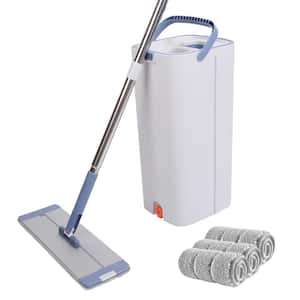 2 gal. White Plastic Flat Mop Bucket with Wringer Set, Floor Mop Clean and Dry Separate Bucket 3 Replaceable Pads