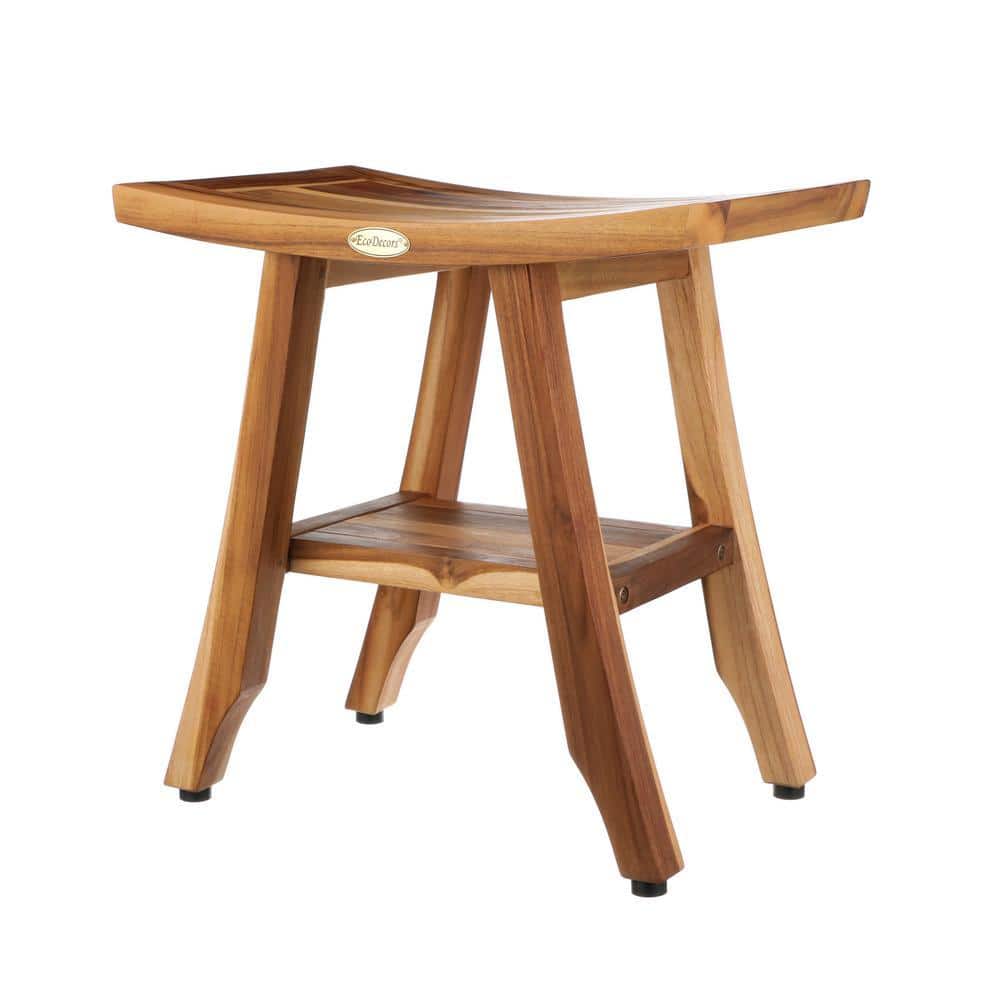 EcoDecors EarthyTeak Satori 18 in. Teak Shower Bench with Shelf