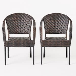 Sunset Multi Brown Tight-weave Faux Rattan Outdoor Dining Chair (Set of Two)