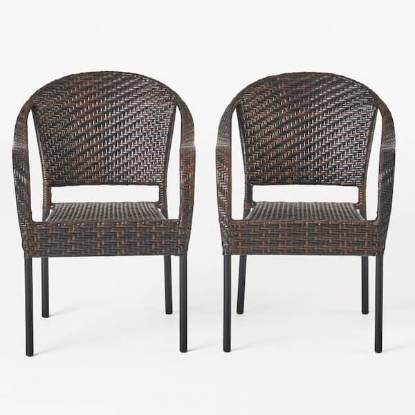 Sunset Multi Brown Tight-weave Faux Rattan Outdoor Patio Dining Chair (Set of Two)