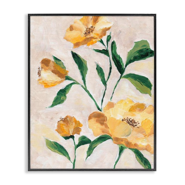 Stupell Industries Yellow Camellia Blossoms by Nikita Jariwala Black Framed Nature Giclee Art Print 14 in. x 11 in.