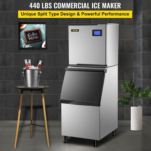 COSTWAY Split Commercial Ice Machine, 353LBS/24H Full-Automatic Vertical  Industrial Modular Maker with 198 LBS Large Storage Bin, Ice Cubes Ready in