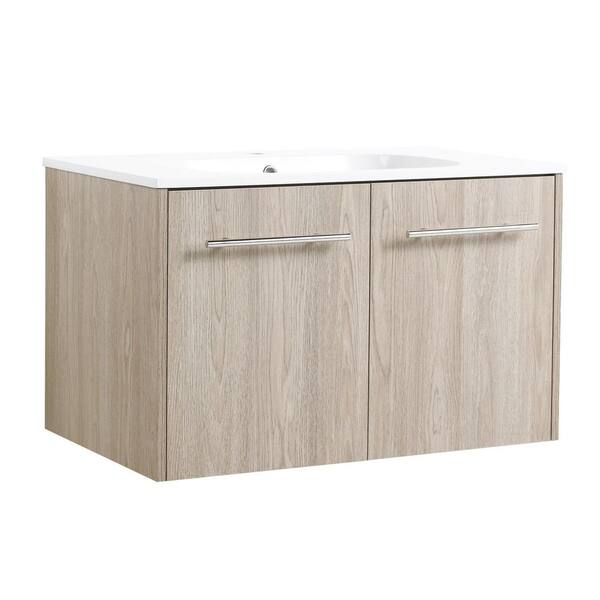 Miscool Anky 29.7 in. W x 18.1 in. D x 18.3 in. H Single Sink Bath Vanity in White Oak with White Acrylic Gel Top