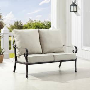 Black 1-Piece Aluminum Outdoor Loveseat with Light Grey Cushion