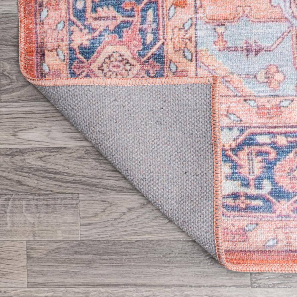 Maris Blue and Orange Medallion Washable Area Rug