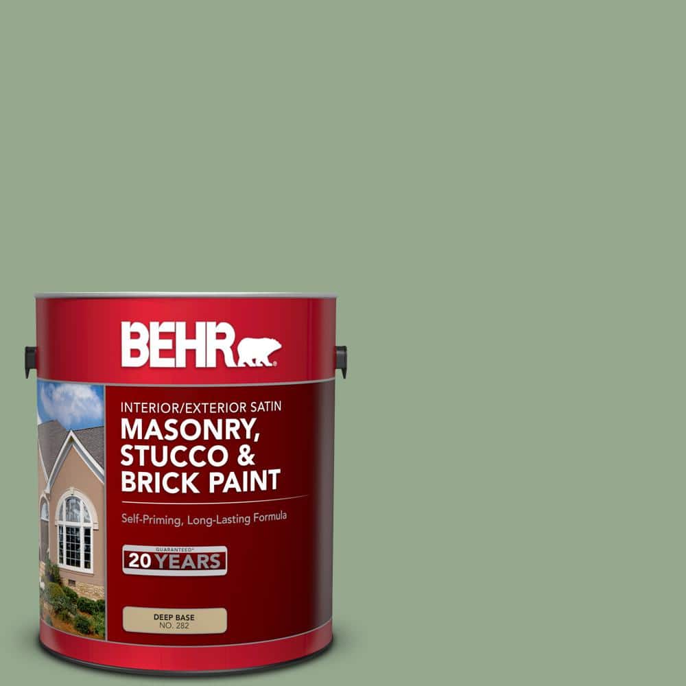BEHR 1 gal. PPU1105 Pesto Green Satin Interior/Exterior Masonry, Stucco and Brick Paint 28201