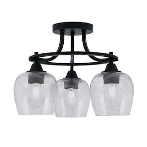 Madison 15.5 in. 3-Light Matte Black Semi-Flush Mount with Smoke Bubble Glass Shade