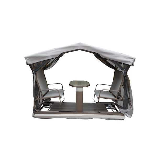 Zeus & Ruta 4-Person Metal Outdoor Glider Benches with Canopy for Outside, Garden, Lawn