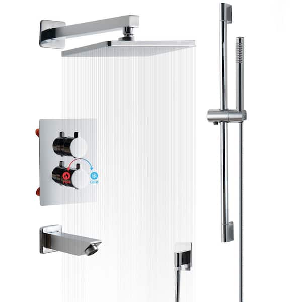 BWE Single Handle 2-Spray Tub and Shower Faucet 2.5 GPM with Hand Shower and Sliding Bar in. Polished Chrome(Valve Included)