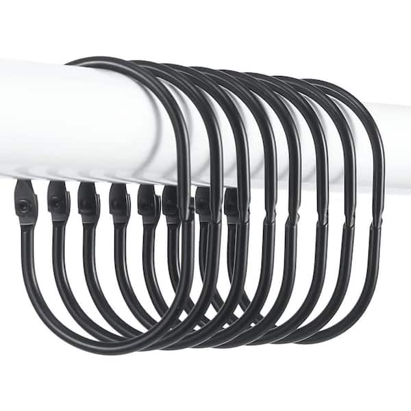 CLAVIE 12 -Piece Oval Metal Snap Shower Curtain Rings/Hooks Shower Ring Set in Black