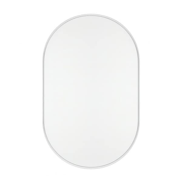 20.47 in. H x 33.46 in. W Oval Metal Framed Recessed Medicine Cabinet with Mirror and Adjustable Shelves in White