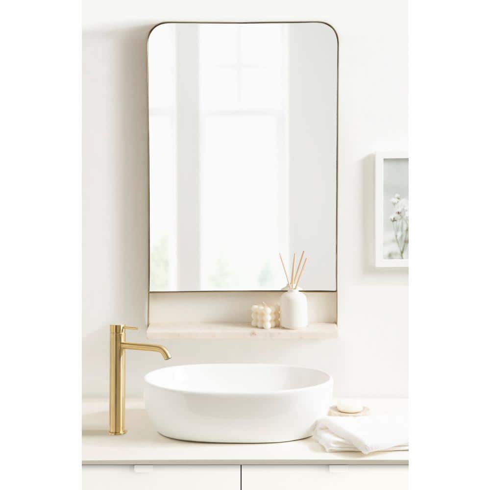 Gold Rectangular Wall Mirror with Marble Shelf