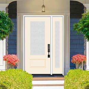 Legacy 51 in. x 80 in. 3/4 Lite Rain Glass RHOS Primed Linen Finish Fiberglass Prehung Front Door with 12 in. SL