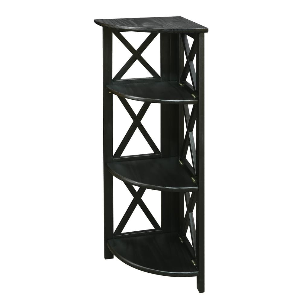Black Wood 4-Shelf Corner Folding Bookcase