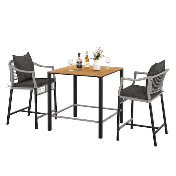 3-Piece Metal Patio Conversation Sets with Cushions, All-Weather Grey Outdoor Conversation Table and Chairs