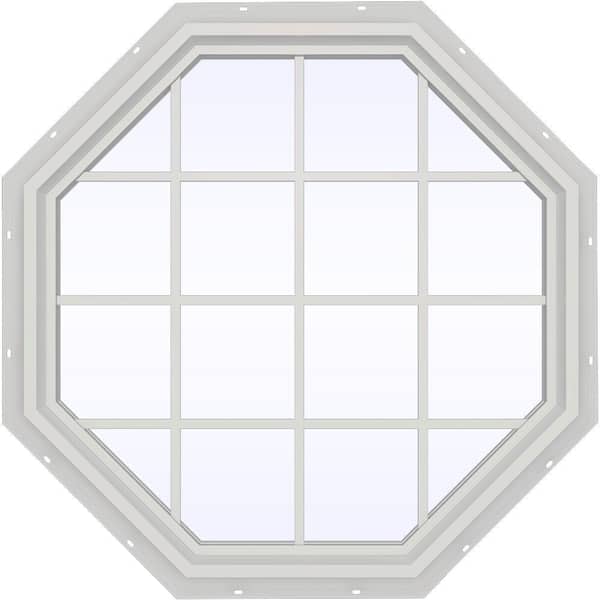 JELD-WEN 47.5 in. x 47.5 in. V-4500 Series White Vinyl Fixed Octagon Geometric Window with Colonial Grids/Grilles