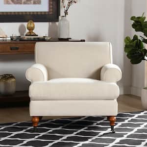 Alana 38 in. Rolled Arm Lawson French Country Chenille Large Living Room Accent Arm Chair in Sky Neutral Beige