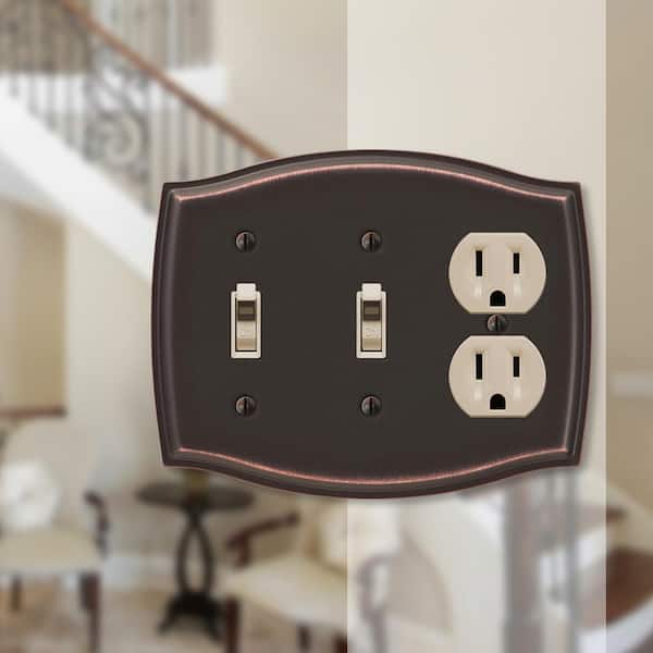 Vineyard 3 Gang 2-Toggle and 1-Duplex Steel Wall Plate - Aged Bronze