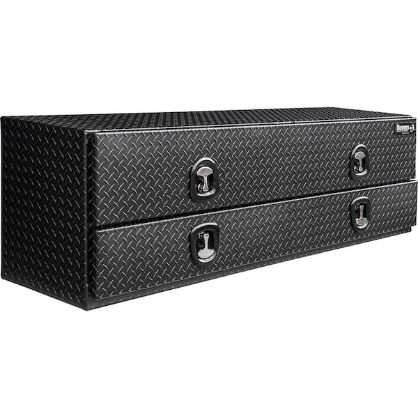 BUYERS PRODUCTS 21x18x96 In Textured Matte Black Diamond Tread Aluminum Flatbed Contractor Top Mount Tool Box With Lower Door