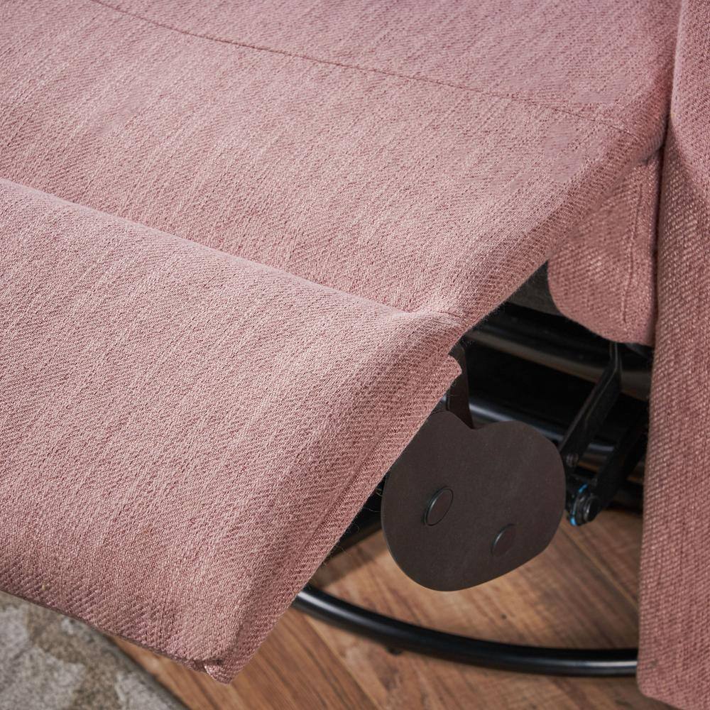 Handcrafted Light Pink Fabric Swivel Glider Recliner