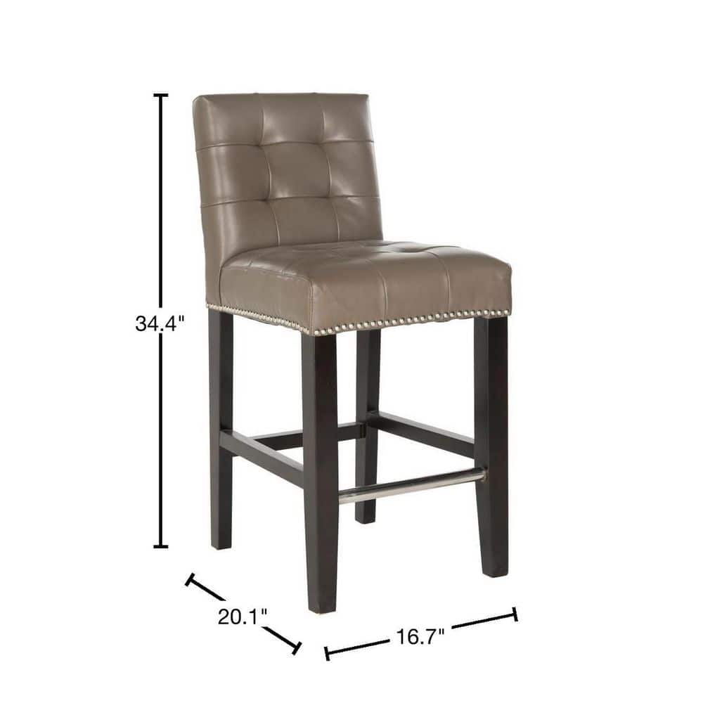 Thompson Transitional 34" Gray Leather & Wood Counter Stool with Silver Nailhead