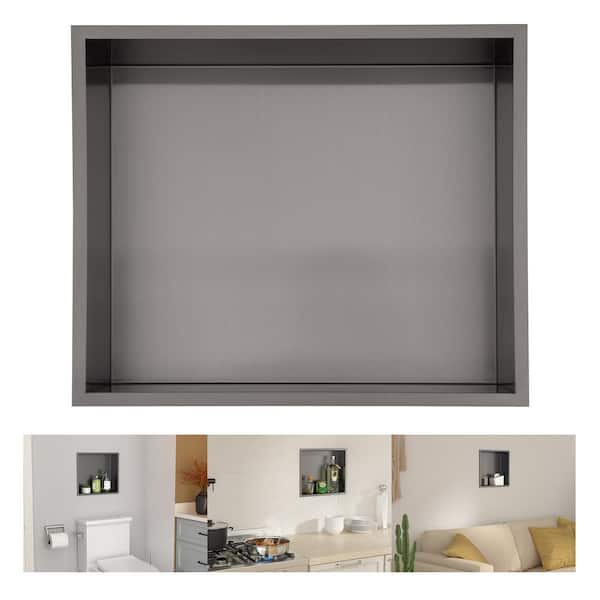 LORDEAR 14 in. W x 3.94 in. H x 12 in. Single Recessed Shower Niche in Black