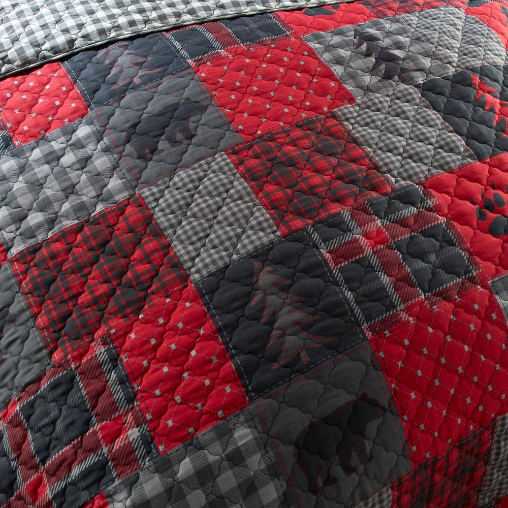 Red and Gray Reversible Twin Microfiber Quilt Set