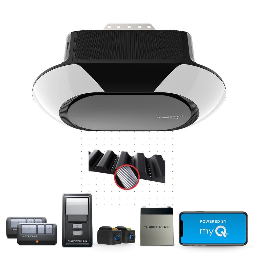 Chamberlain B6713T Smart Advanced Corner LED Lighting-myQ Smartphone Controlled-Ultra Quiet  Strong Belt Drive & MAX Lifting Power  Wireless Keypad Included  Blue Garage Door Opener