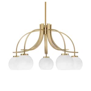 Olympia 15.5 in. 5-Light Brass Downlight Chandelier 5 in. White Marble Glass Shade