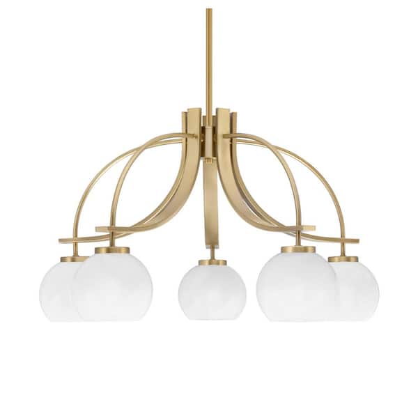 Unbranded Olympia 15.5 in. 5-Light Brass Downlight Chandelier 5 in. White Marble Glass Shade